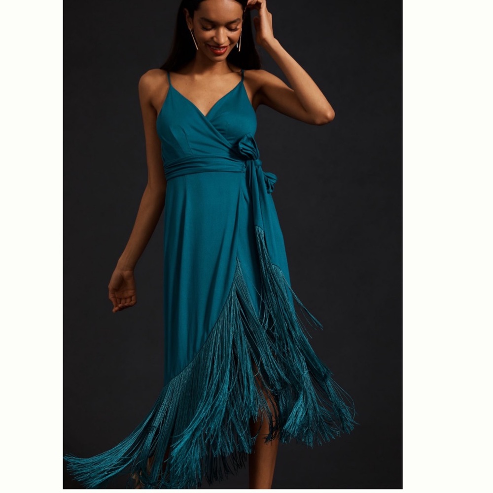 Anthropologie Hutch Fringed-Hem True Wrap Dress size XS